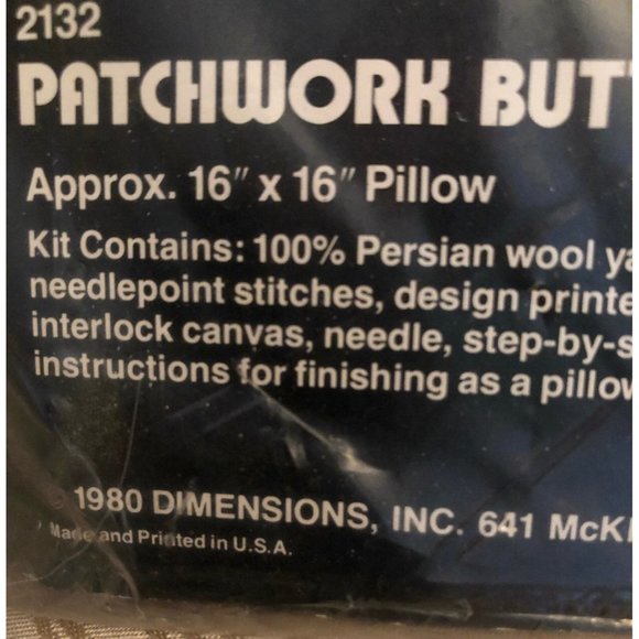 Dimensions Needlepoint Patchwork Butterflies Pillow Kit 16x16 Vintage 1980 2132 - Picture 2 of 4